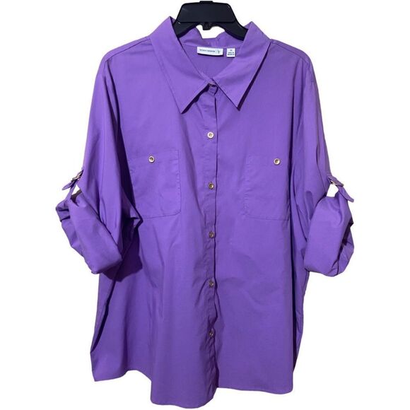 Susan Graver Purple Long Sleeve Button Down - Picture 1 of 7